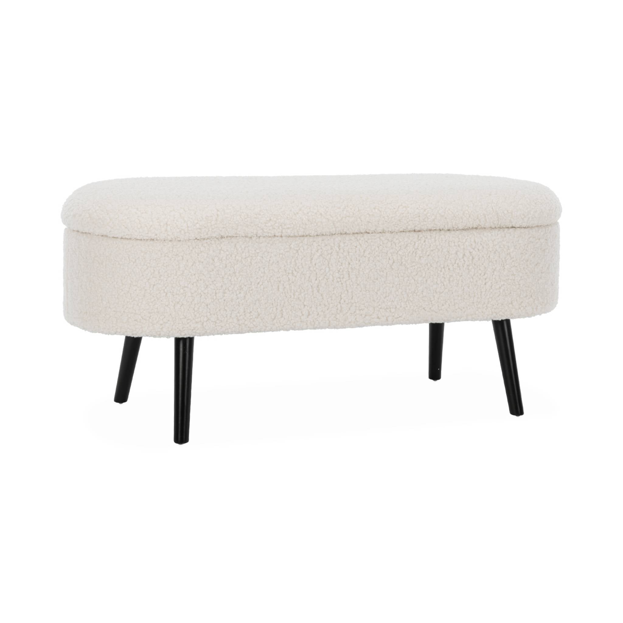 Cassapanca con rivestimento bouclé, ecrù