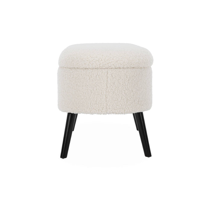 Cassapanca con rivestimento bouclé, ecrù