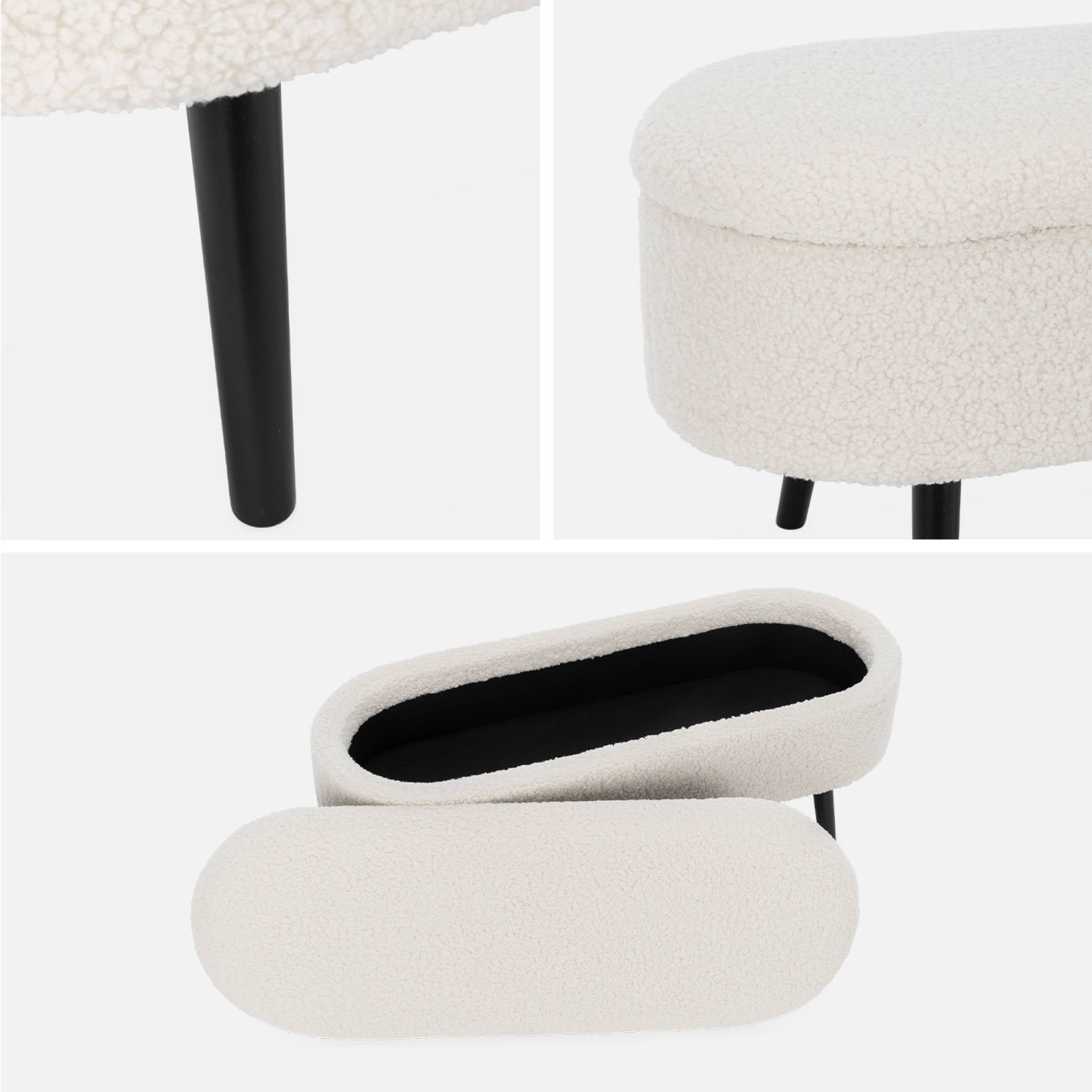 Cassapanca con rivestimento bouclé, ecrù