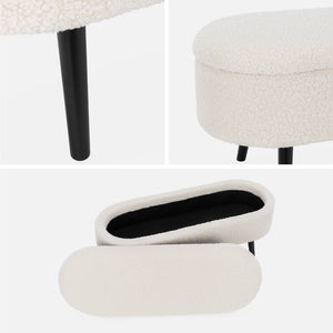 Cassapanca con rivestimento bouclé, ecrù