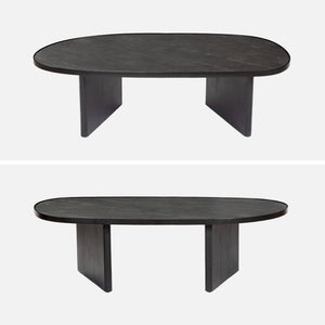 Tavolino ovale in legno di mango e impiallacciatura in pietra nera,