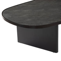 Tavolino ovale in legno di mango e impiallacciatura in pietra nera,