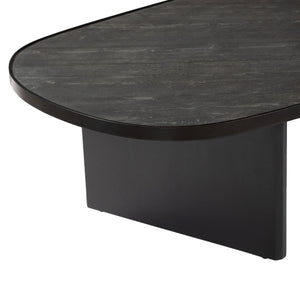 Tavolino ovale in legno di mango e impiallacciatura in pietra nera,