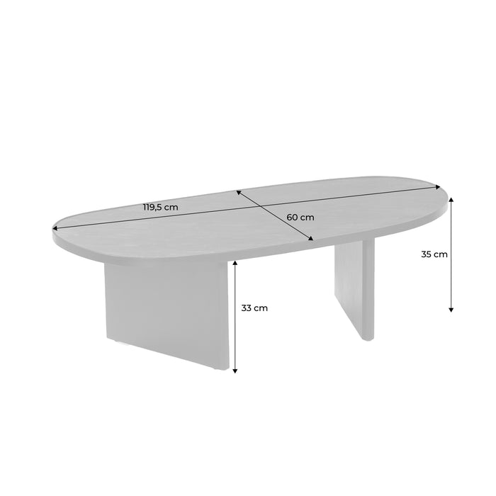 Tavolino ovale in legno di mango e impiallacciatura in pietra nera,