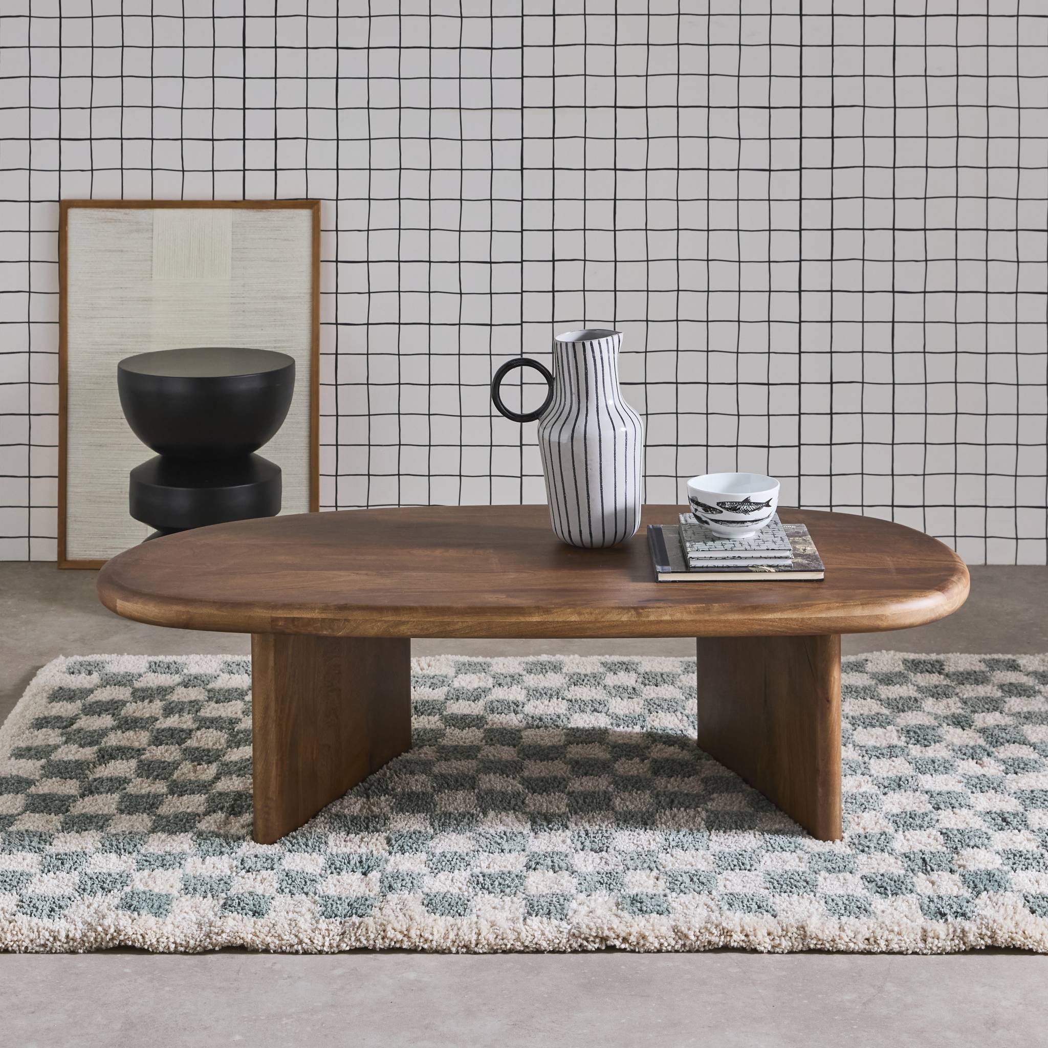 Tavolino ovale in legno di mango, marrone