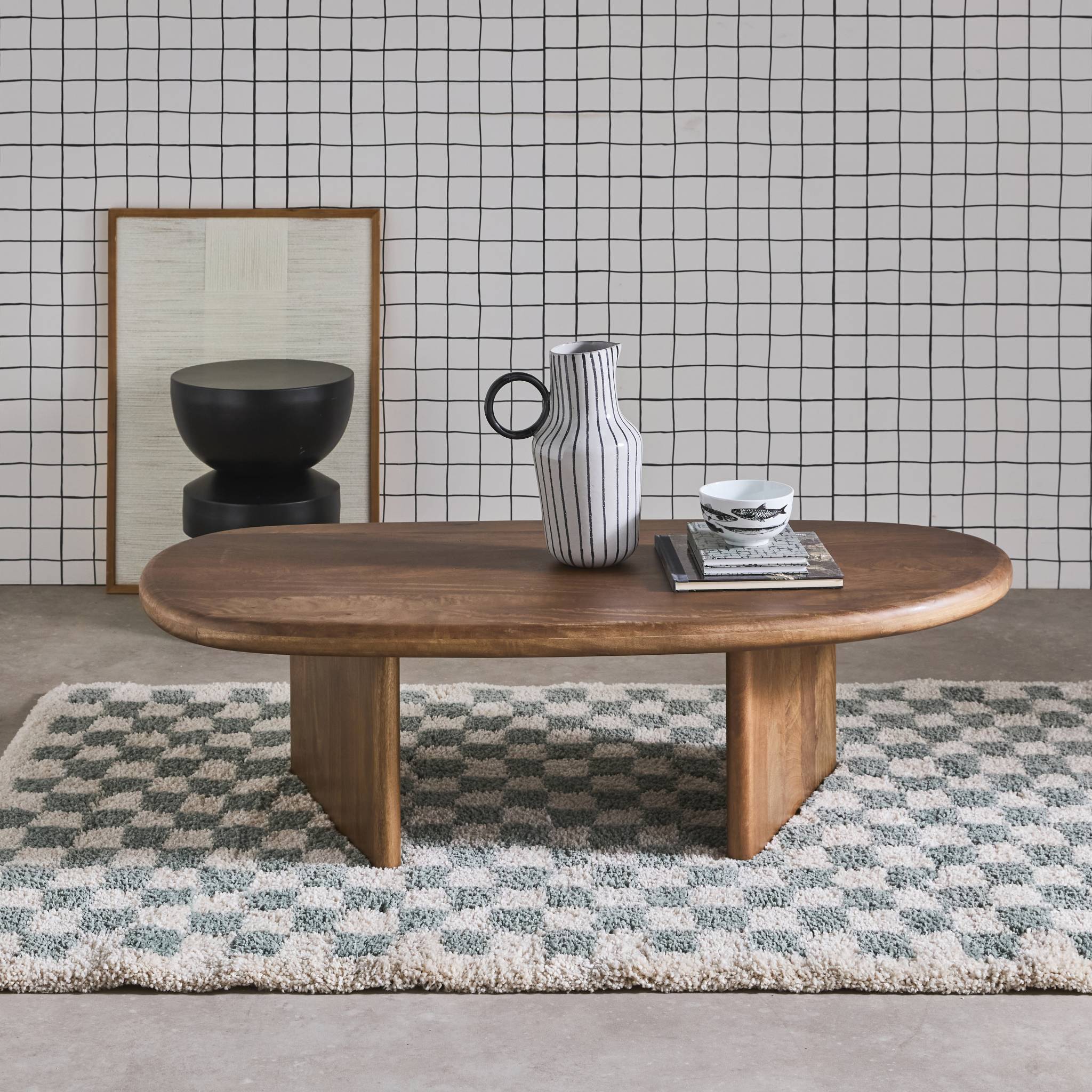 Tavolino ovale in legno di mango, marrone