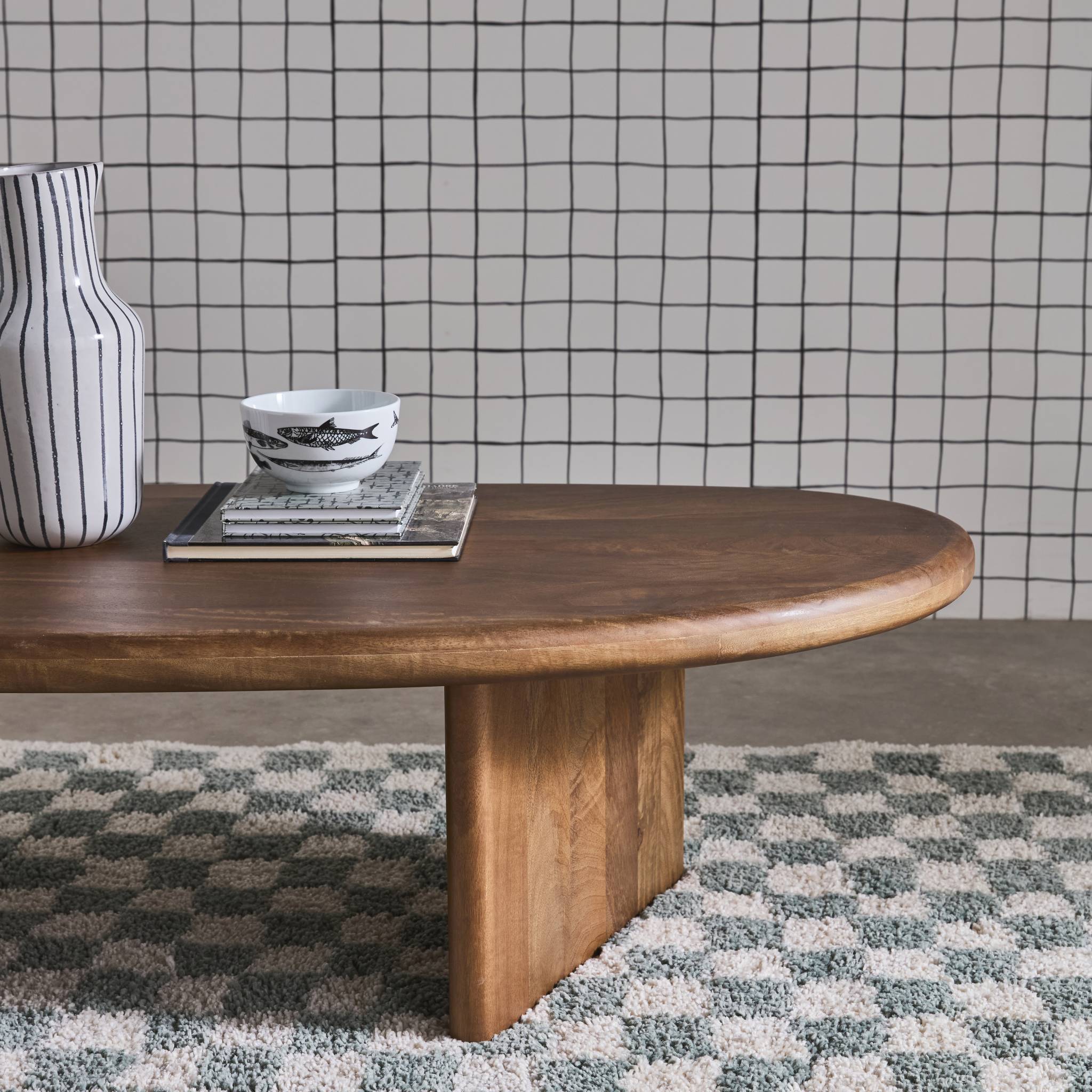 Tavolino ovale in legno di mango, marrone