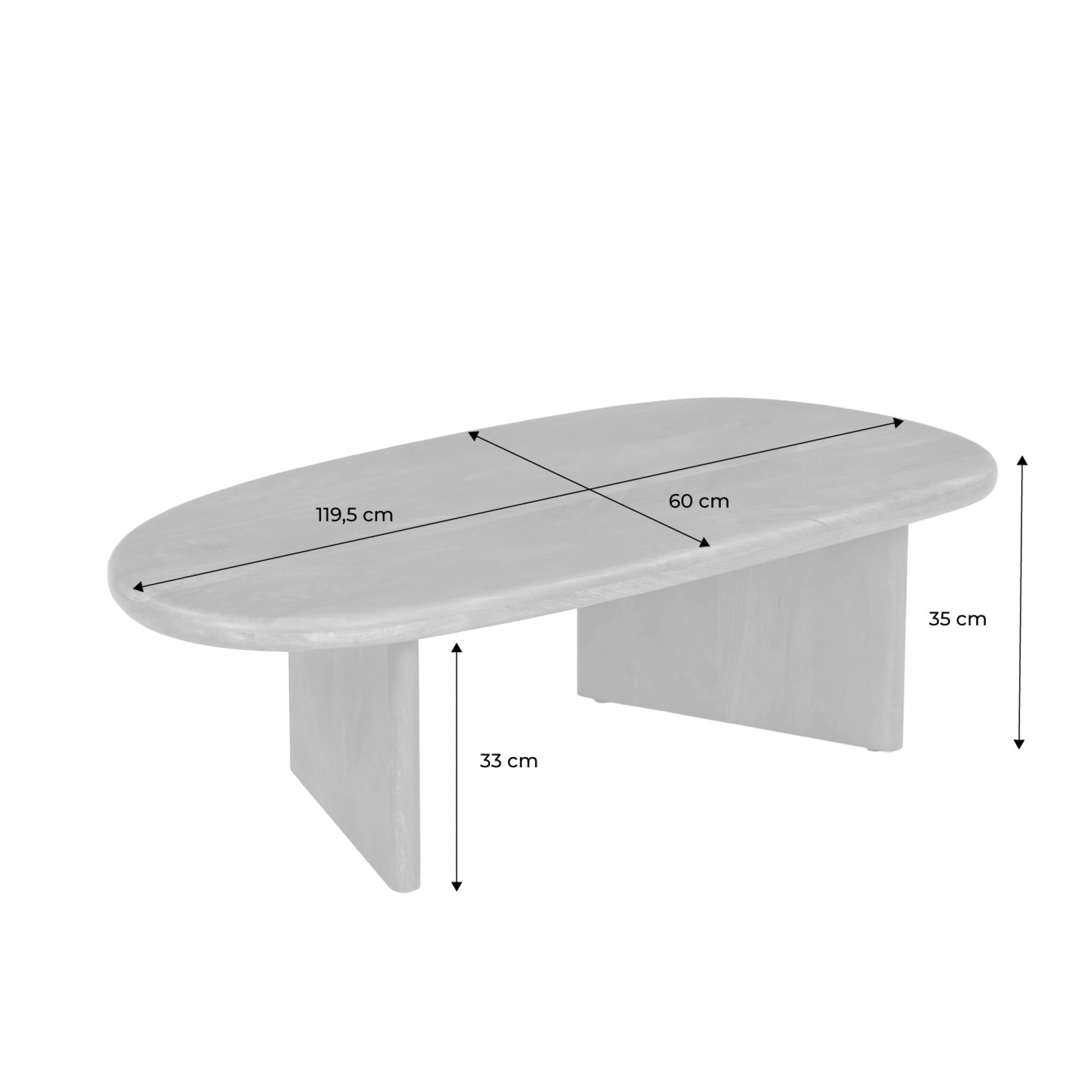 Tavolino ovale in legno di mango, marrone