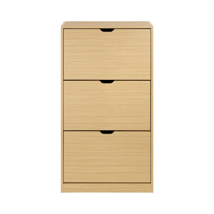 Scarpiera decorativa in legno con 3 cassetti, quercia