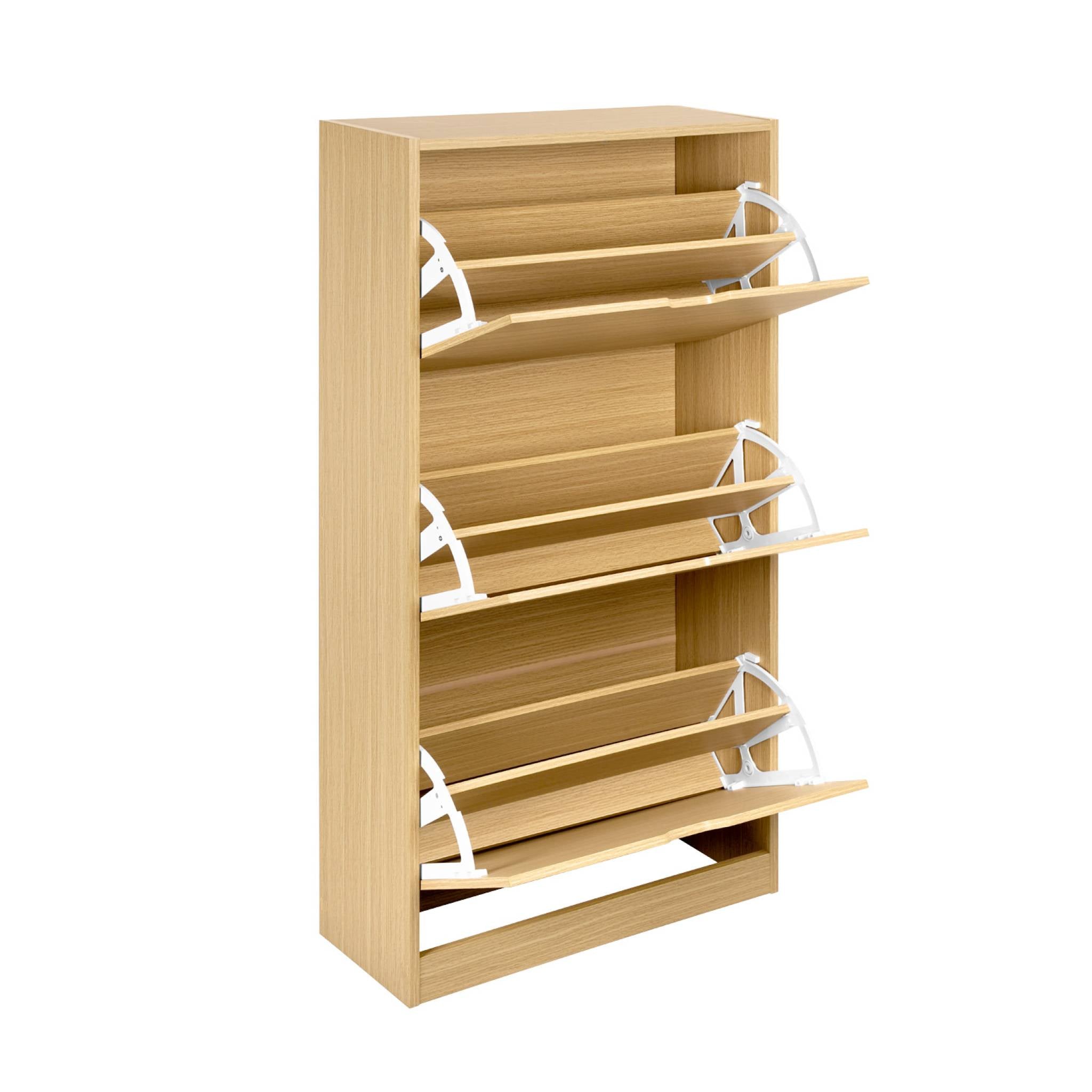 Scarpiera decorativa in legno con 3 cassetti, quercia