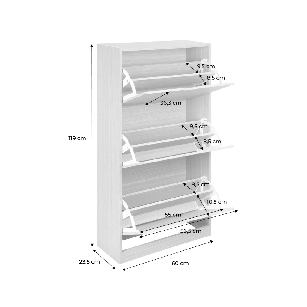 Scarpiera decorativa in legno con 3 cassetti, bianco