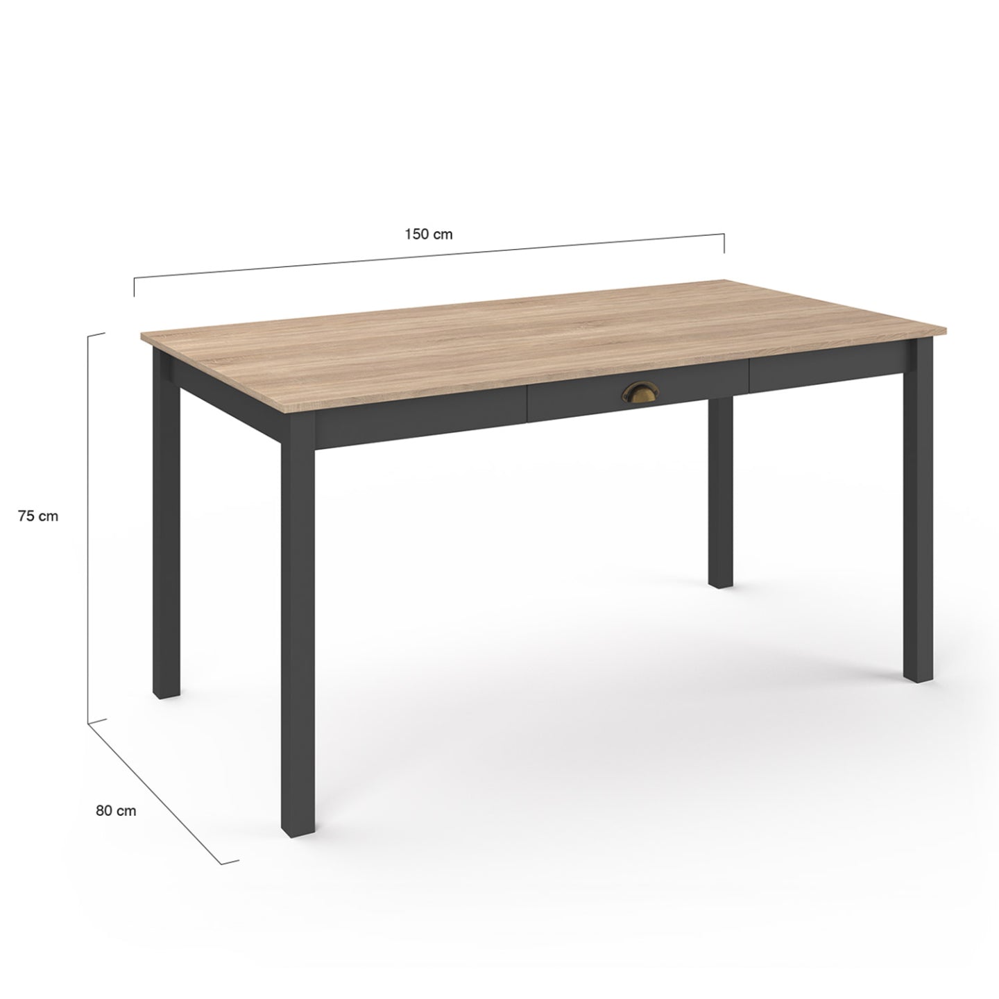 IDMarket - ISIS mesa de comedor para 8 personas con cajón de madera y negro 150 cm