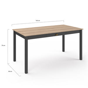 IDMarket - ISIS mesa de comedor para 8 personas con cajón de madera y negro 150 cm