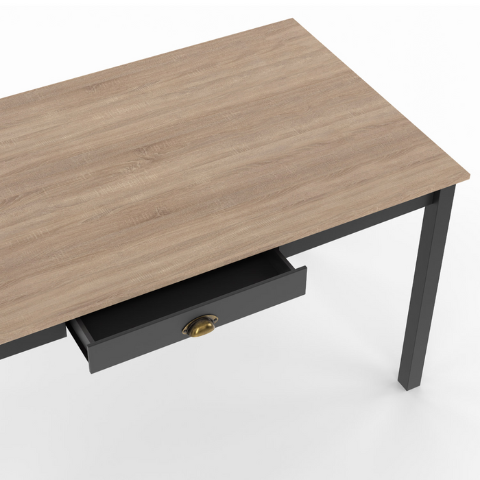 IDMarket - ISIS mesa de comedor para 8 personas con cajón de madera y negro 150 cm