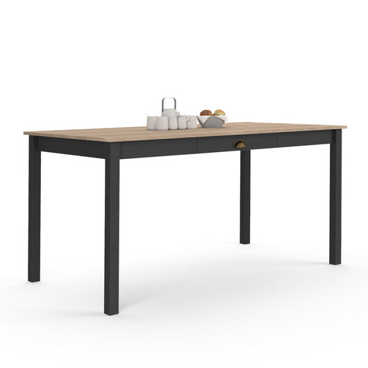 IDMarket - ISIS mesa de comedor para 8 personas con cajón de madera y negro 150 cm