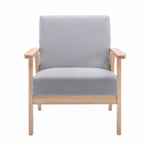 Poltrona scandinava in legno e tessuto, grigio chiaro