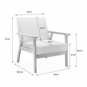 Poltrona scandinava in legno e tessuto, crema