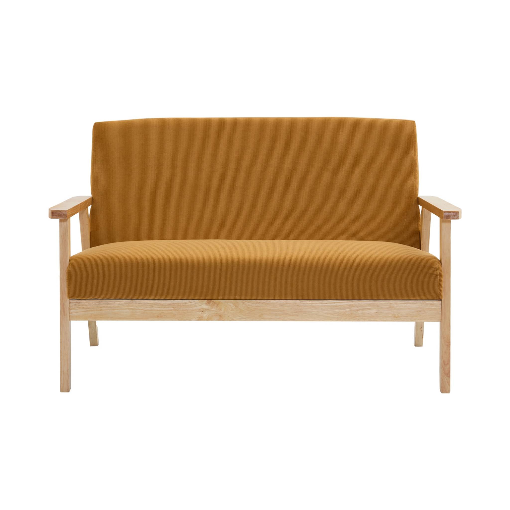 Divano a 2 posti con panca e poltrona in velluto a coste, mostarda