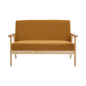 Divano a 2 posti con panca e poltrona in velluto a coste, mostarda