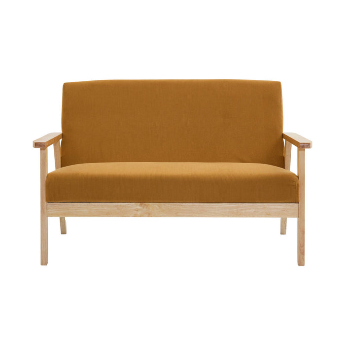 Divano a 2 posti con panca e poltrona in velluto a coste, mostarda