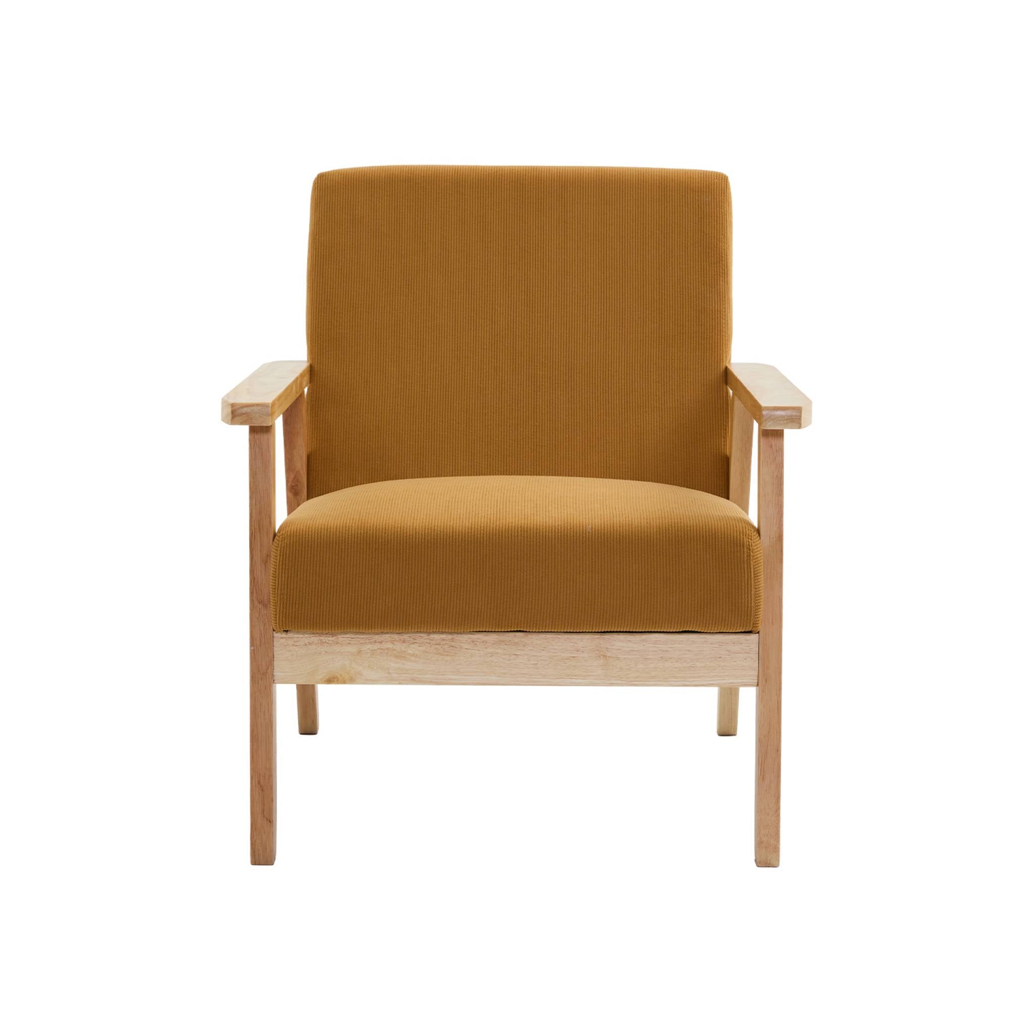 Divano a 2 posti con panca e poltrona in velluto a coste, mostarda