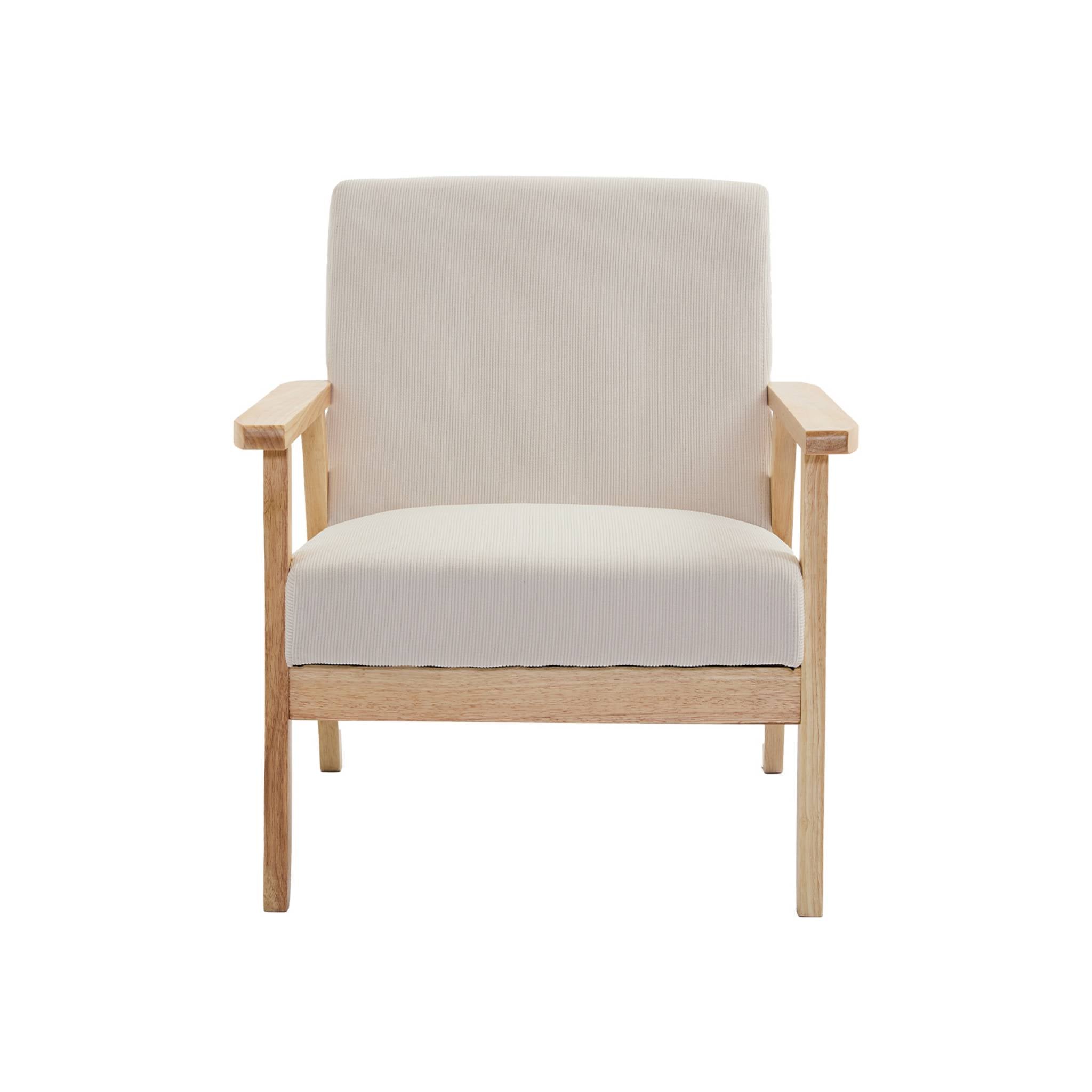 Divano a 2 posti con panca e poltrona in velluto a coste, crema