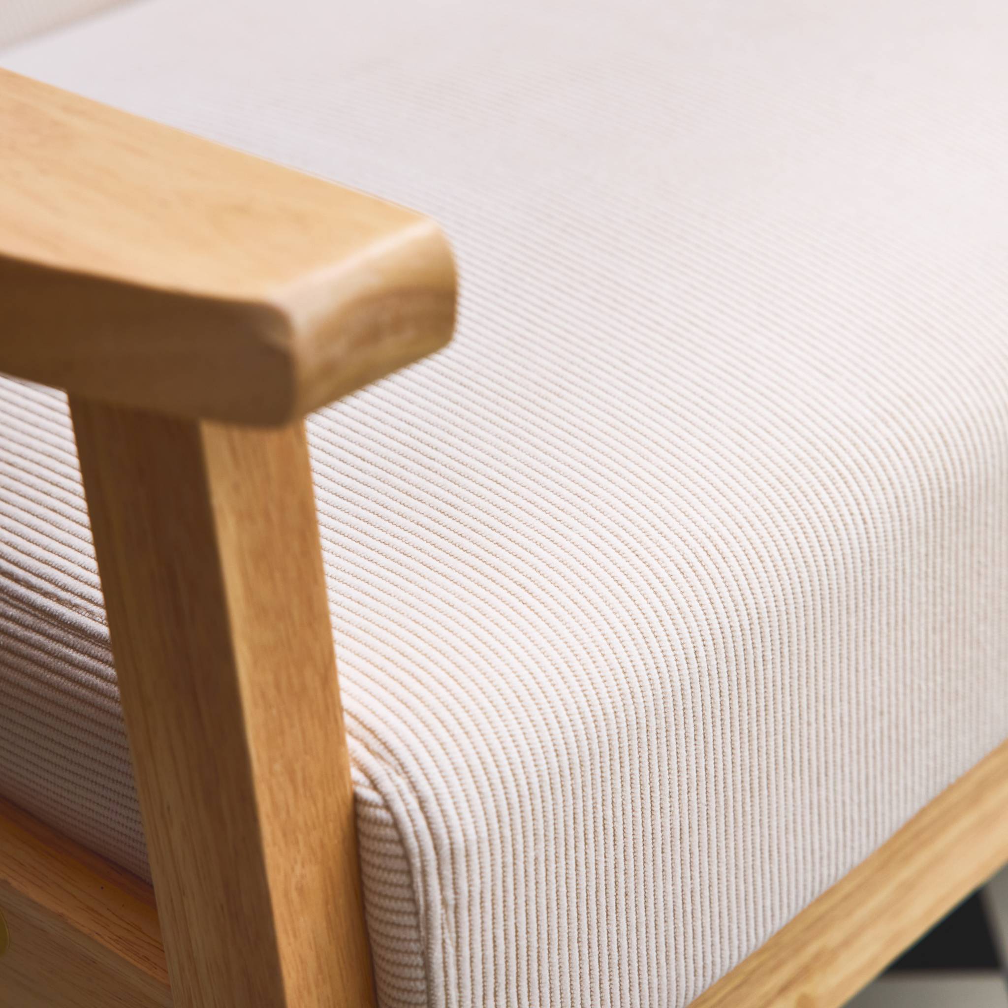 Divano a 2 posti con panca e poltrona in velluto a coste, crema