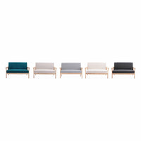 Divanetto in tessuto bouclé, gambe in legno a 2 posti, crema