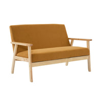 Divanetto a 2 posti in velluto a coste con gambe in legno, mostarda