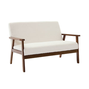 Divano-panca tessuto bouclé, gambe tinto noce chiaro a 2 posti, bouclé