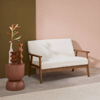 Divano-panca tessuto bouclé, gambe tinto noce chiaro a 2 posti, bouclé