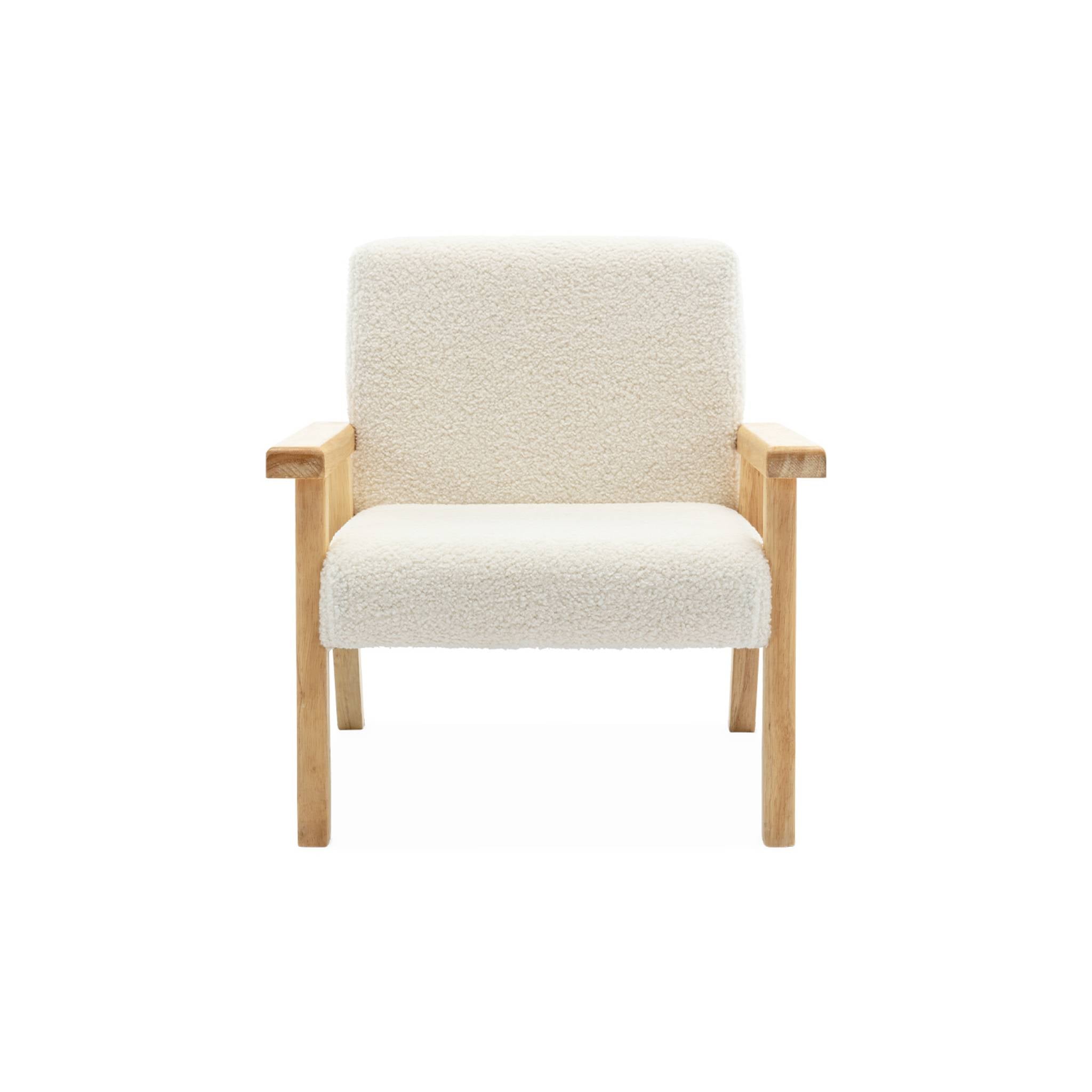 Poltrona scandinava per bambini in legno di hevea e tessuto bouclé,