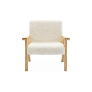 Poltrona scandinava per bambini in legno di hevea e tessuto bouclé,