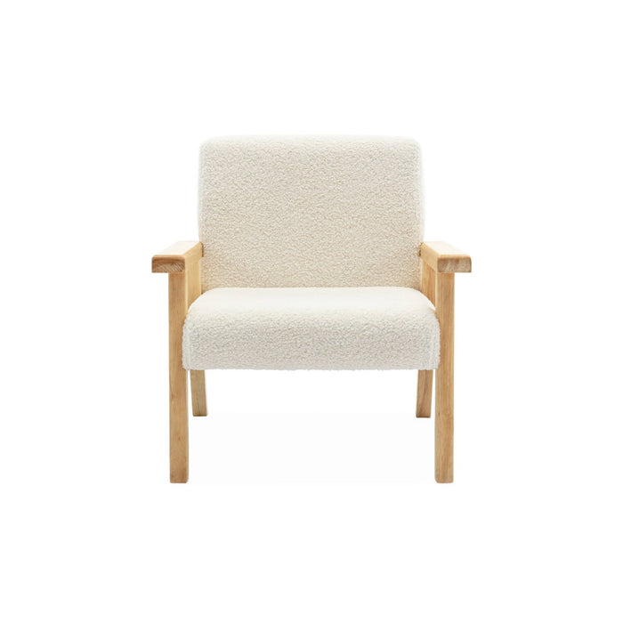 Poltrona scandinava per bambini in legno di hevea e tessuto bouclé,