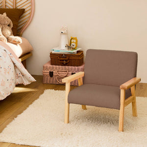 Poltrona scandinava per bambini in legno di hevea e tessuto bouclé,