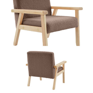Poltrona scandinava per bambini in legno di hevea e tessuto bouclé,