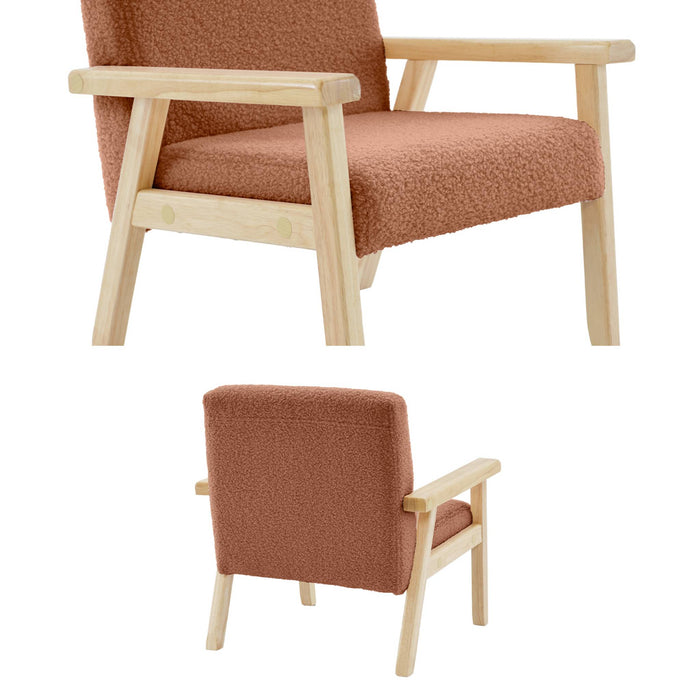 Poltrona scandinava per bambini in legno di hevea e tessuto bouclé,