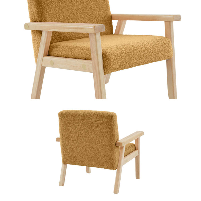Poltrona scandinava per bambini in legno di hevea e tessuto bouclé,