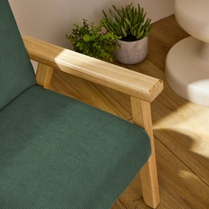 Poltrona scandinava per bambini in velluto a coste e legno di gomma,