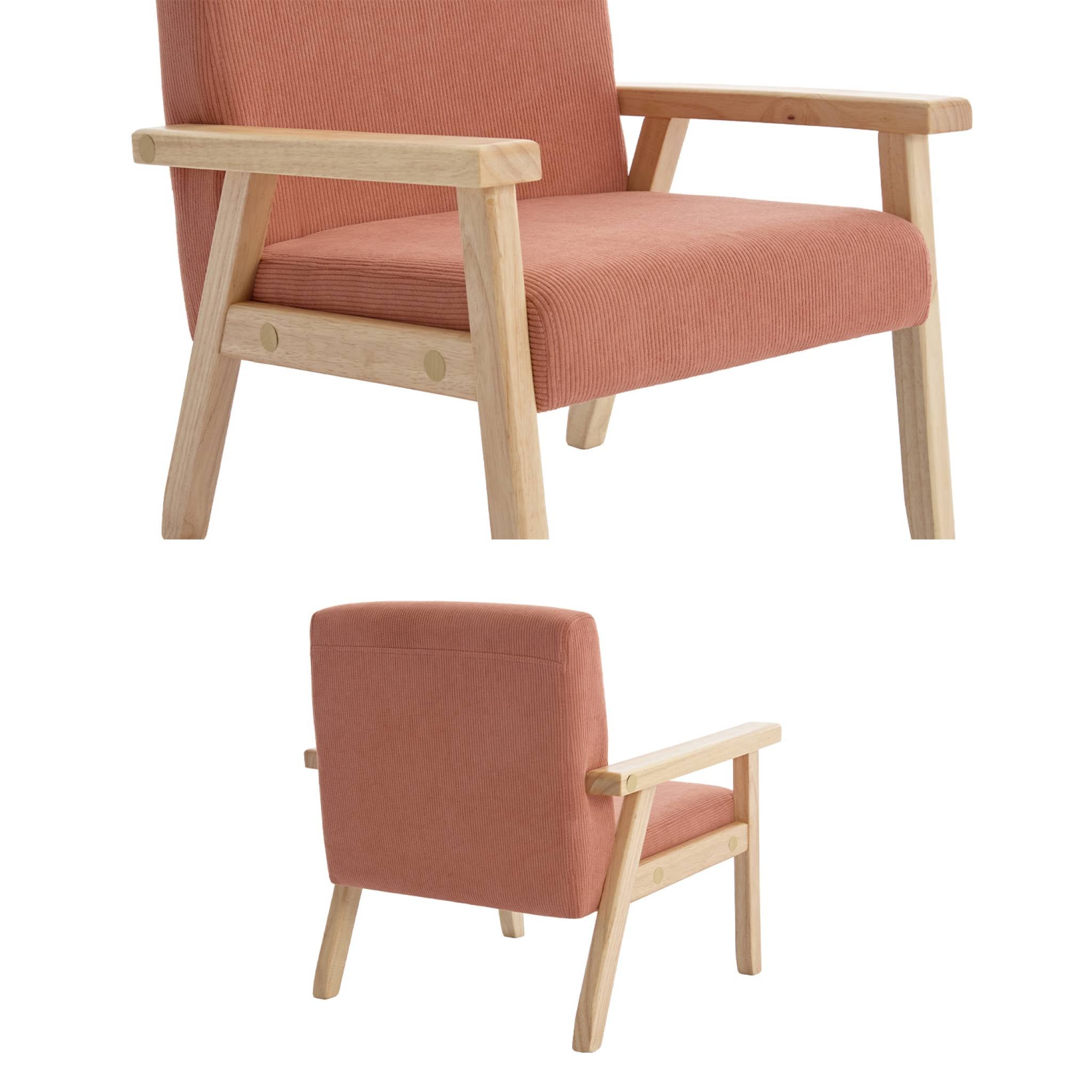 Poltrona scandinava per bambini in velluto a coste e legno di gomma,