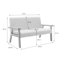 Divanetto per bambini in legno di hevea a 2 posti, bianco