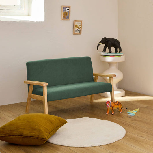 Panchina per bambini a 2 posti in velluto a coste e legno di gomma,