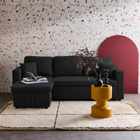 Divano angolare reversibile compatto 3 posti in tessuto, nero