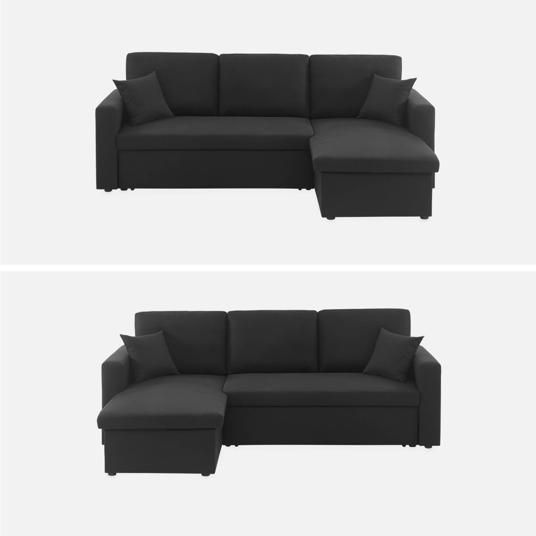 Divano angolare reversibile compatto 3 posti in tessuto, nero