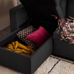 Divano angolare reversibile compatto 3 posti in tessuto, nero