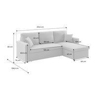 Divano letto compatto 3 posti in tessuto, grigio scuro