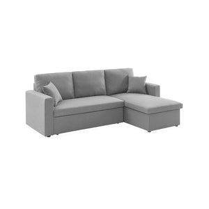Divano angolare reversibile compatto 3 posti in tessuto, grigio chiaro
