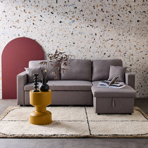 Divano angolare reversibile compatto 3 posti in tessuto, grigio chiaro