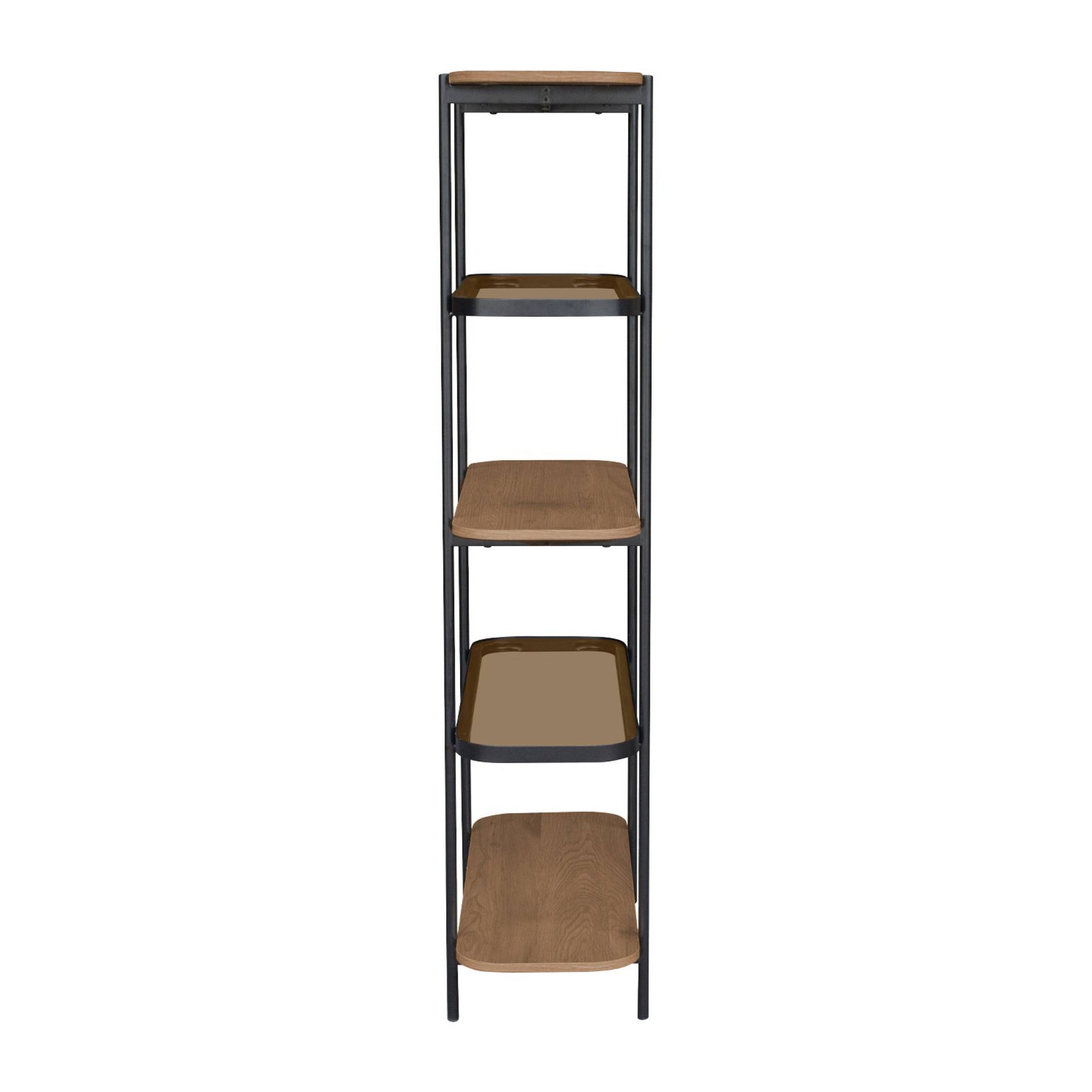 Scaffale libreria in vetro, decorazione in legno e metallo a 5