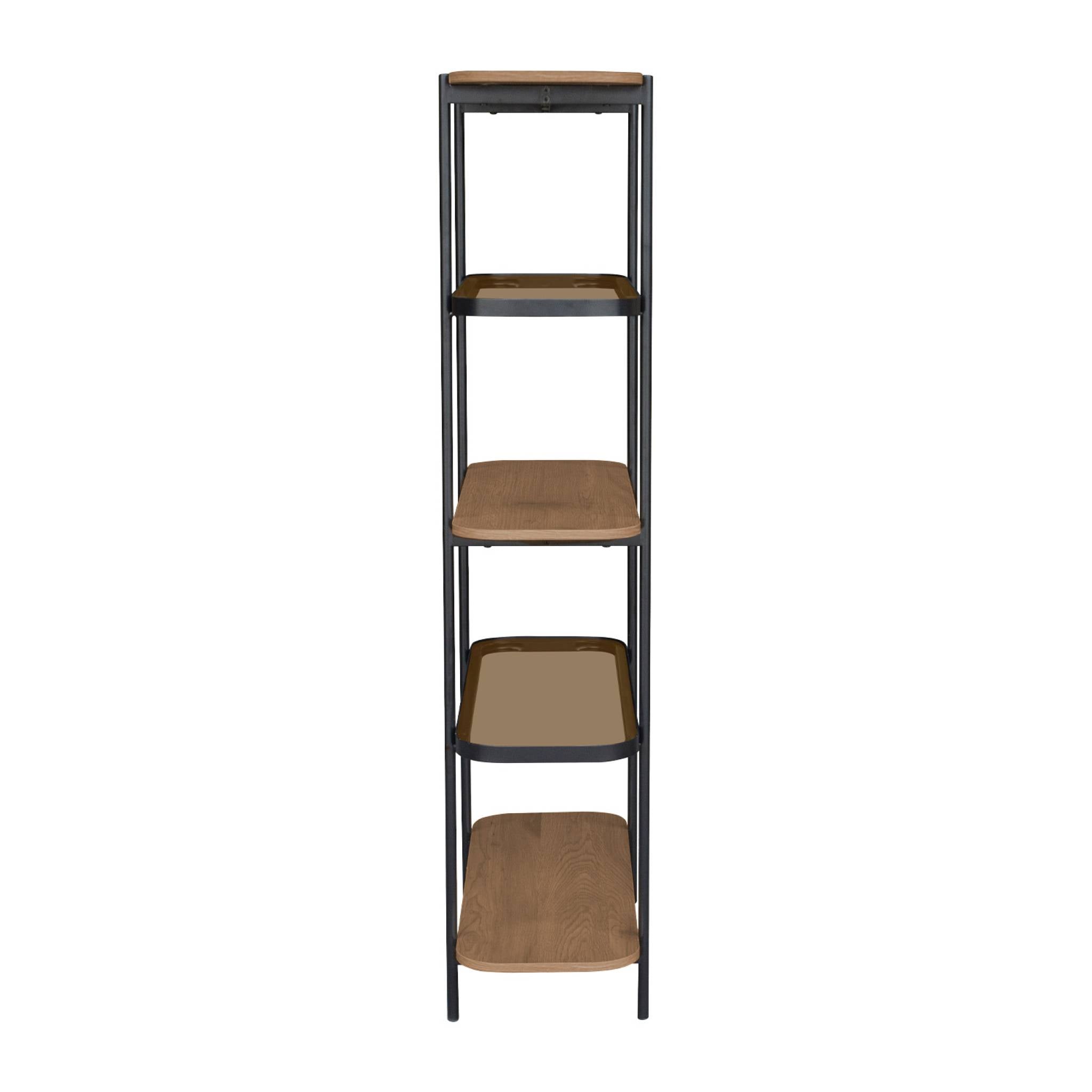 Scaffale libreria in vetro, decorazione in legno e metallo a 5